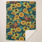 濃い青のレンツと花 シェルパブランケット (正面)