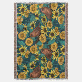 濃い青のレンツと花 スローブランケット (正面縦)