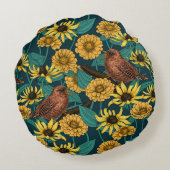 濃い青のレンツと花 ラウンドクッション (裏面)