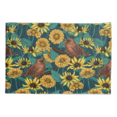 濃い青のレンツと花 枕カバー (裏面-左)