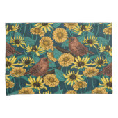 濃い青のレンツと花 枕カバー (正面右)