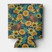 濃い青のレンツと花 缶クーラー (正面)