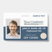 濃い青のロゴエントリ従業員の写真ID バッジ (正面)