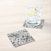 濃い青の上にブクブク虫 スクエアペーパーコースター (インサイチュ)