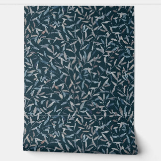 濃い青の上にボタニカル離れウォーターカラーの青い青 壁紙