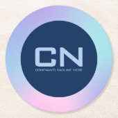 濃い青の上グラデーションに縁どはピンクと青 ラウンドペーパーコースター (正面)