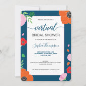 濃い青の仮想ブライダルシャワー 招待状 (正面)
