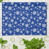 濃い青の冬の背景に白い雪の結晶 キッチンタオル (折り畳み)