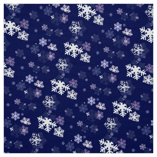 濃い青の地面に青と白の雪の結晶 ファブリック (見本)