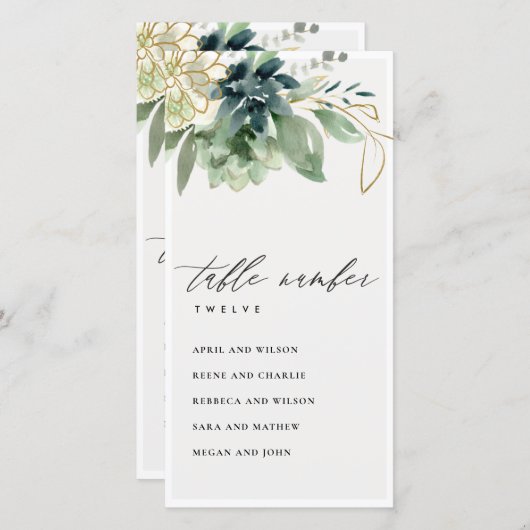 濃い青の多肉質シーティンググラフテーブル番号 サンキューカード (正面/裏面)