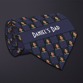 濃い青の市松模様に写真 ネクタイ