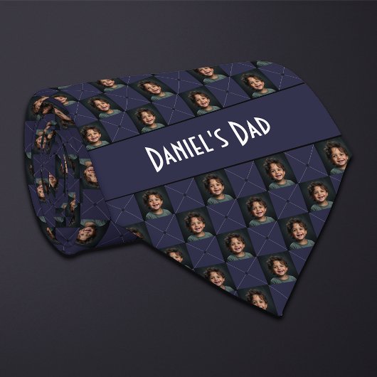 濃い青の市松模様に写真 ネクタイ