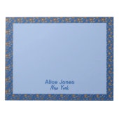 濃い青の模様茶色の天然花 ノートパッド (正面)