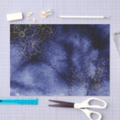 濃い青の水の色と金ゴールド縁花 薄葉紙 (クラフト)