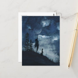 濃い青の水色の三日月女神ハレ ポストカード