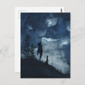 濃い青の水色の三日月女神ハレ ポストカード (正面/裏面)