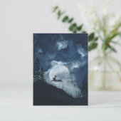 濃い青の水色の夜空ハレ満月の丘 ポストカード (スタンド正面)