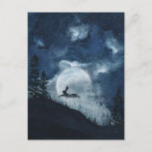 濃い青の水色の夜空ハレ満月の丘 ポストカード (正面)