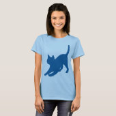 濃い青の猫のストレッチシルエット Tシャツ (正面フル)