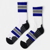 濃い青の白いグレーストリップ ソックス (左)