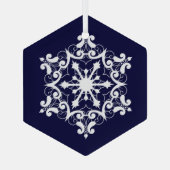 濃い青の白い雪片 ガラスオーナメント (裏面)