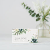 濃い青の緑の多肉植物の葉の結婚ウェブサイト 名刺 (スタンド正面)