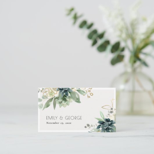 濃い青の緑の多肉植物の葉の結婚ウェブサイト 名刺 (スタンド正面)