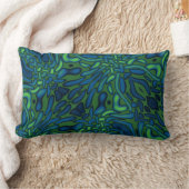 濃い青の緑の装飾模様 ランバークッション (ブランケット)