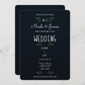 濃い青の緑葉のモダン緑結婚の 招待状 (正面/裏面)