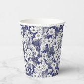 濃い青の線スケッチ繊細なフローラ牡丹シダ 紙コップ (右)