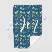 濃い青の繊細な山花。カスタム ゴルフタオル (インサイチュ)