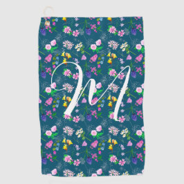 濃い青の繊細な山花。カスタム ゴルフタオル