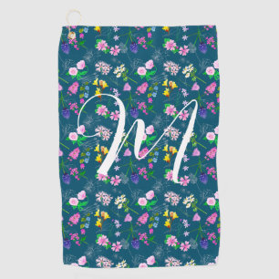 濃い青の繊細な山花。カスタム ゴルフタオル