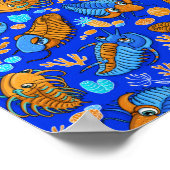 濃い青の背景にトリロビート(子パターン) ポスター (角)