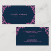 濃い青の背景にピンクの渦巻き模様 名刺 (正面/裏面)