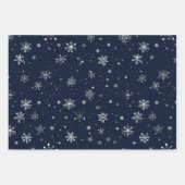 濃い青の背景に白い雪 ラッピングペーパーシート (正面)