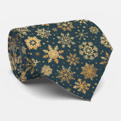 濃い青の背景に金の雪の結晶 ネクタイ (ロール)