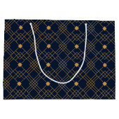 濃い青の背景に金ゴールドアートのデコパターンを追加 ラージペーパーバッグ (裏面)