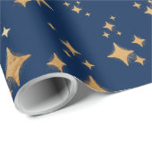濃い青の背景に金ゴールド星 ラッピングペーパー (ロールコーナー)