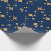 濃い青の背景に金ゴールド星 ラッピングペーパー (角)