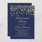 濃い青の背景に金色のコンフェッティ 退職パーティー 招待状 (正面/裏面)