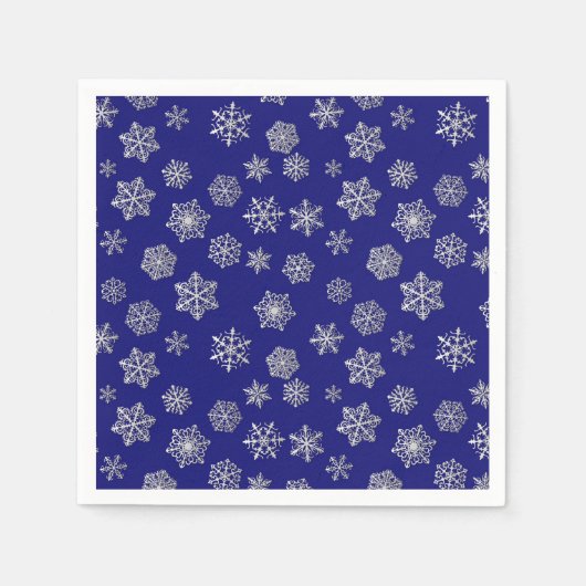 濃い青の背景に銀色の雪が積もっている スタンダードカクテルナプキン (正面)