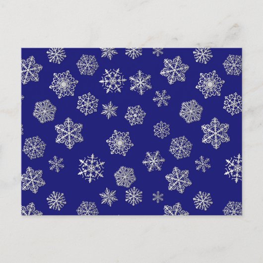 濃い青の背景に銀色の雪が積もっている ポストカード (正面)