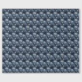 濃い青の背景に青い花 ラッピングペーパー (フラット)