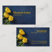 濃い青の背景に黄色のバラが3本 名刺 (正面/裏面)