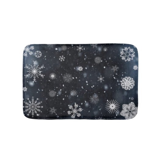 濃い青の背景の雪 バスマット (正面)