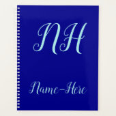 濃い青の背景+ターコイズスクリプトのような名前 プランナー手帳 (正面)