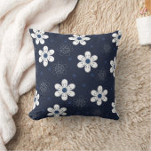 濃い青の花とドットのパターン クッション (ブランケット)