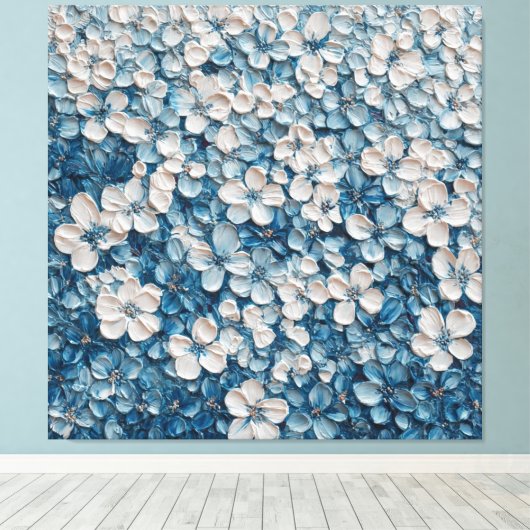 濃い青の花模様抽象壁画 キャンバスプリント (インサイチュ (ウッドフロア))