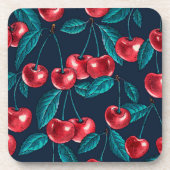 濃い青の赤いさくらんぼ コースター (正面)